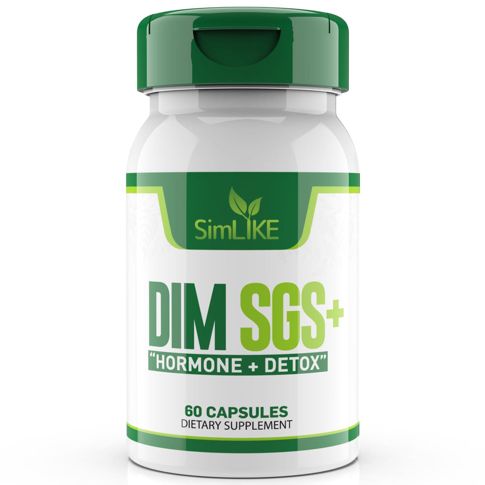 Simlike DIM Hormone Detox bottle front showing easy capsule intake for daily wellness