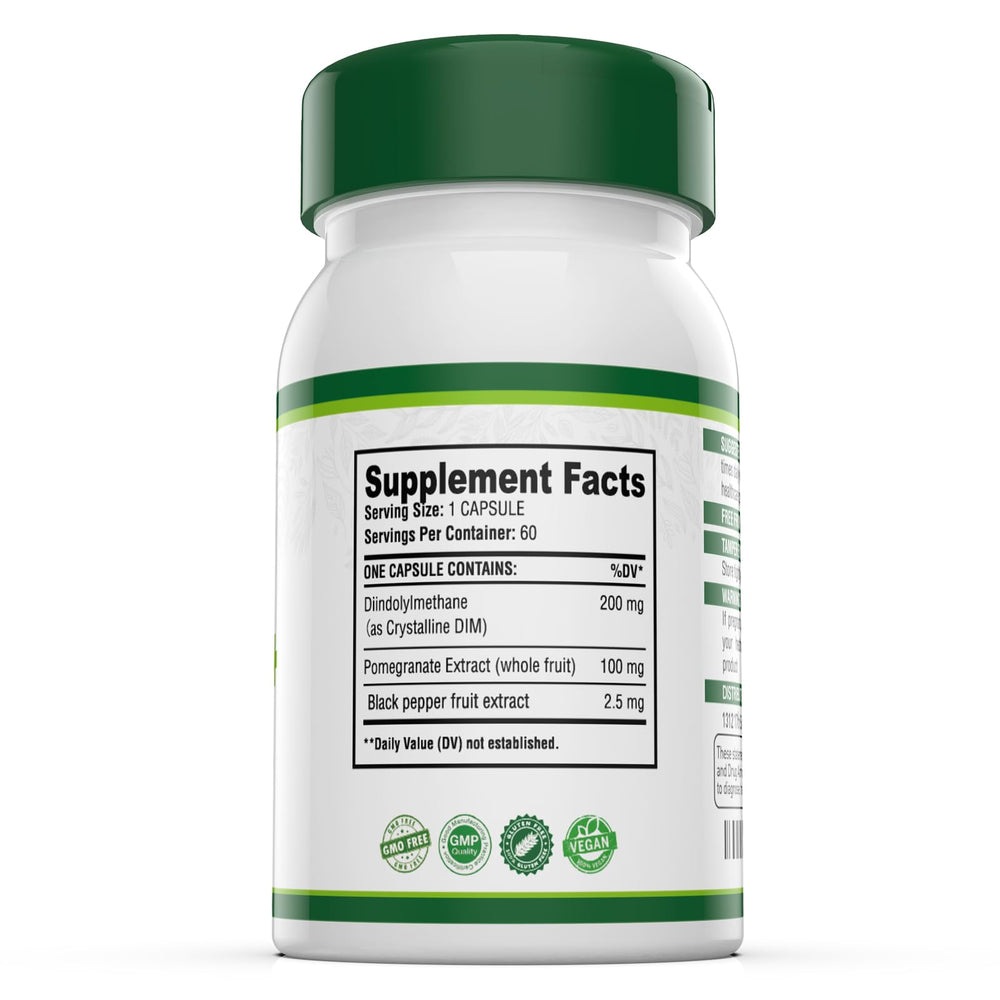 Simlike DIM pomegranate capsules closeup suggests potent absorption enhanced formula