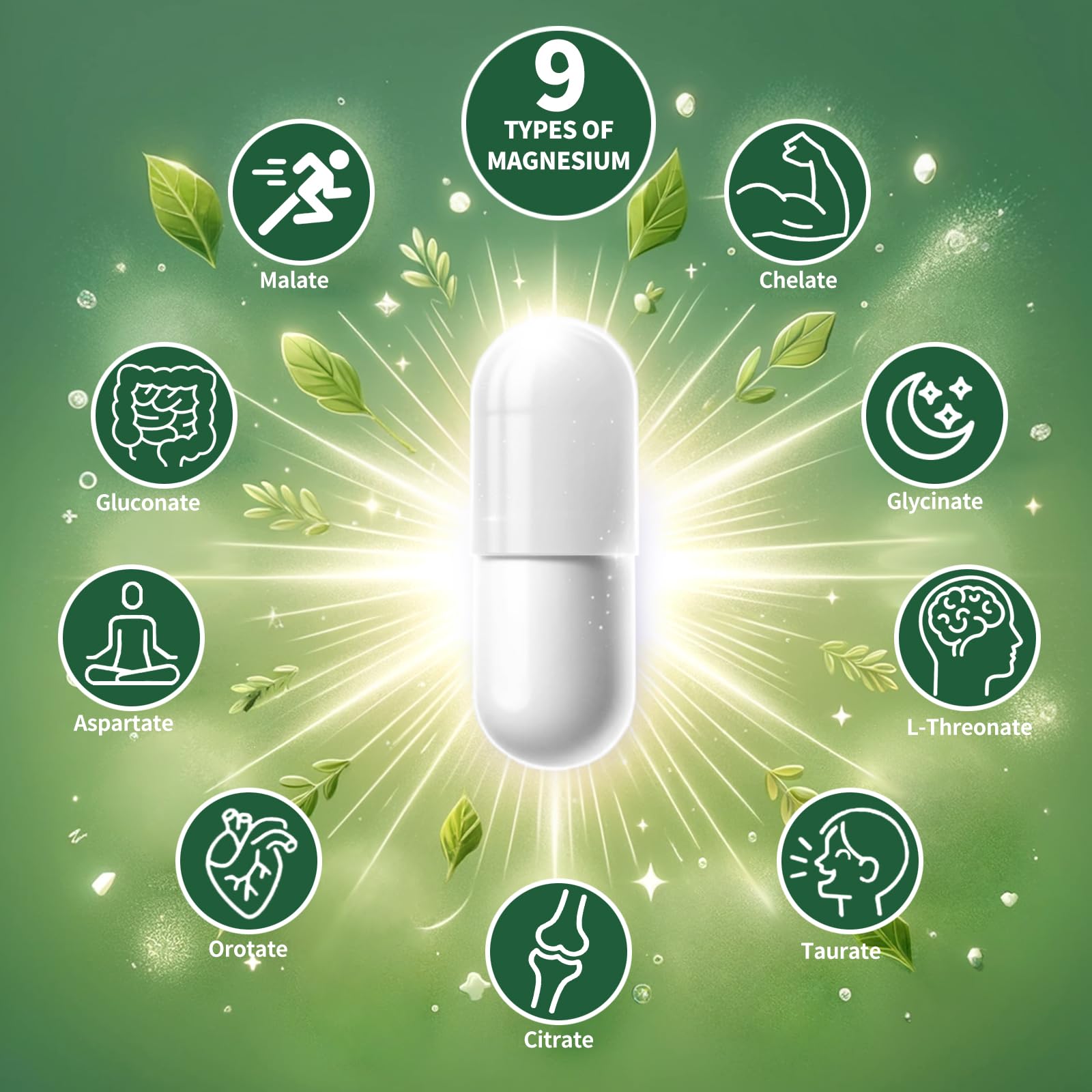 Simlike Magnesium nine-forms capsules poured for a convenient daily option.