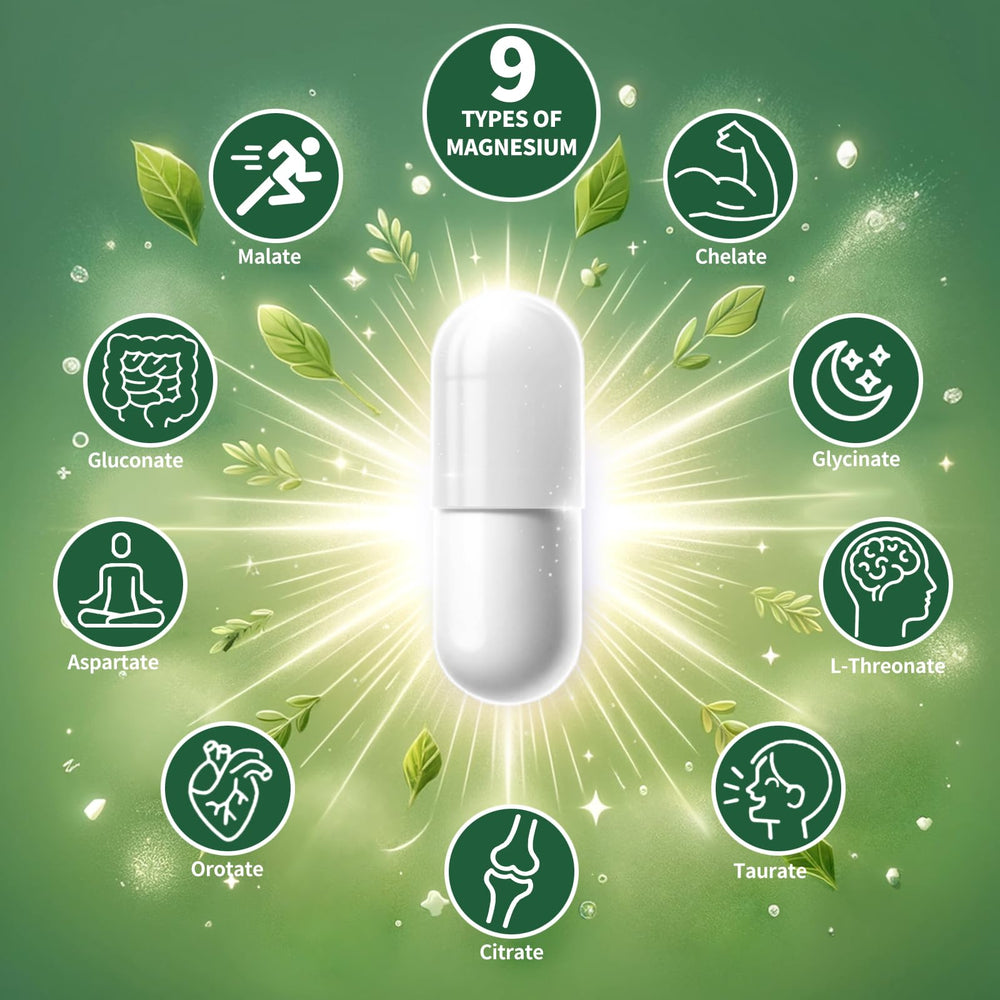 Simlike Magnesium nine-forms capsules poured for a convenient daily option.