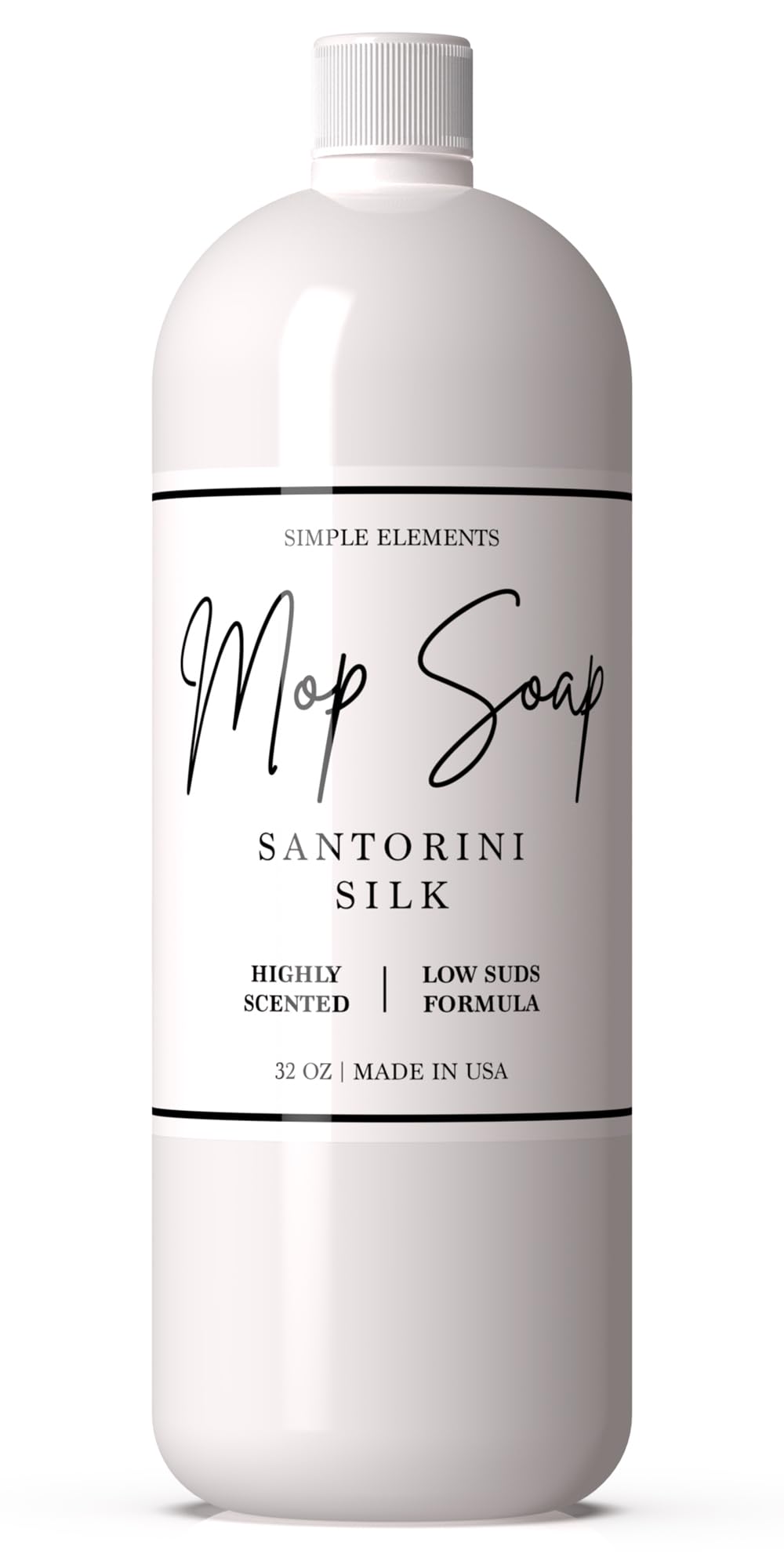 SIMPLE ELEMENTS Santorini Silk Mop Soap bottle ready for luxurious long-lasting fragrance.