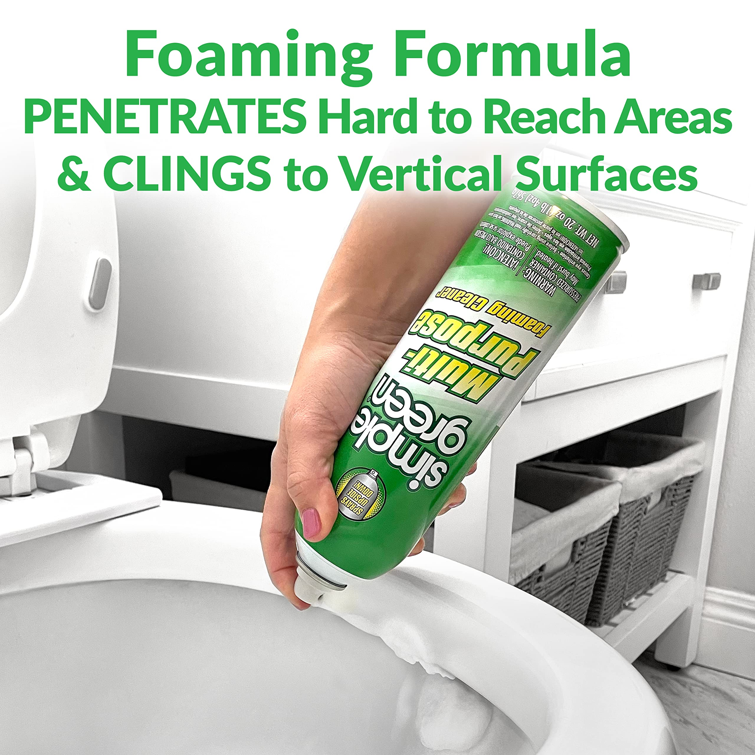 Simple Green aerosol cleaner sprayed upside down for easy access