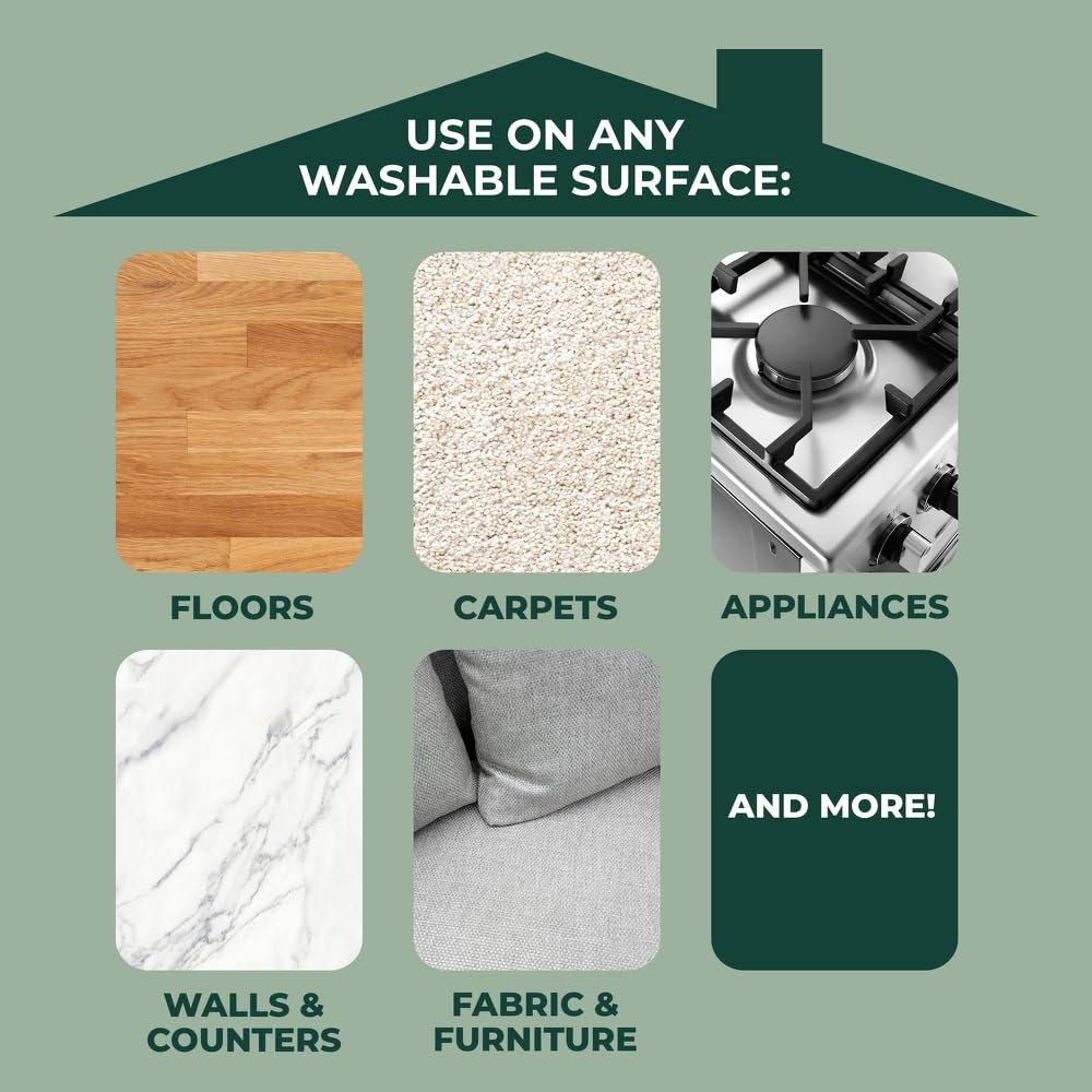 Carpet and floor grime lifted by concentrated cleaner for home use.
