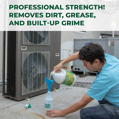 Simple Green Foaming Coil Cleaner spray action on HVAC components demonstrates efficient coverage.