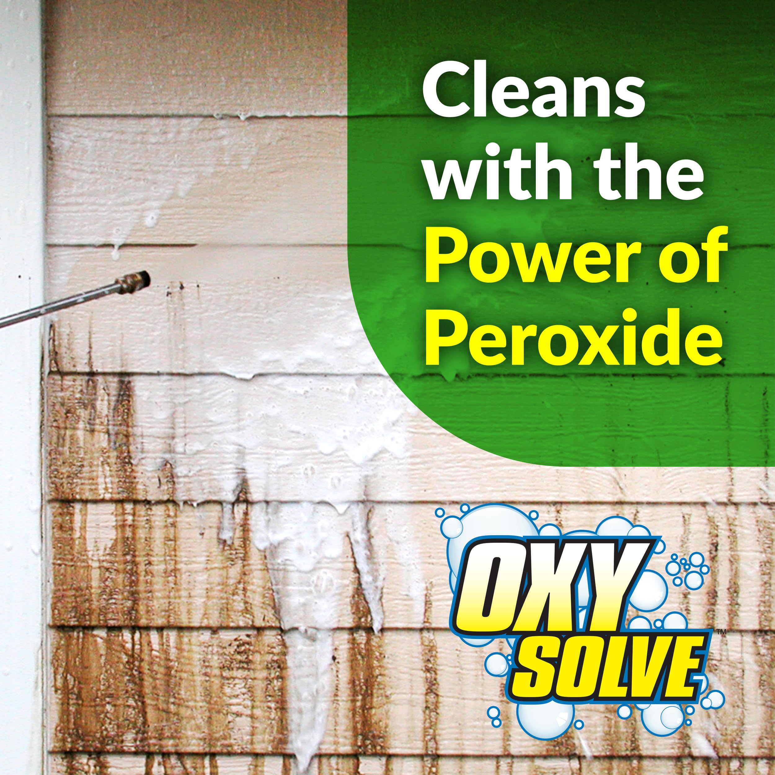 Simple Green Oxy Solve before-after siding shows algae removal and renewed brightness