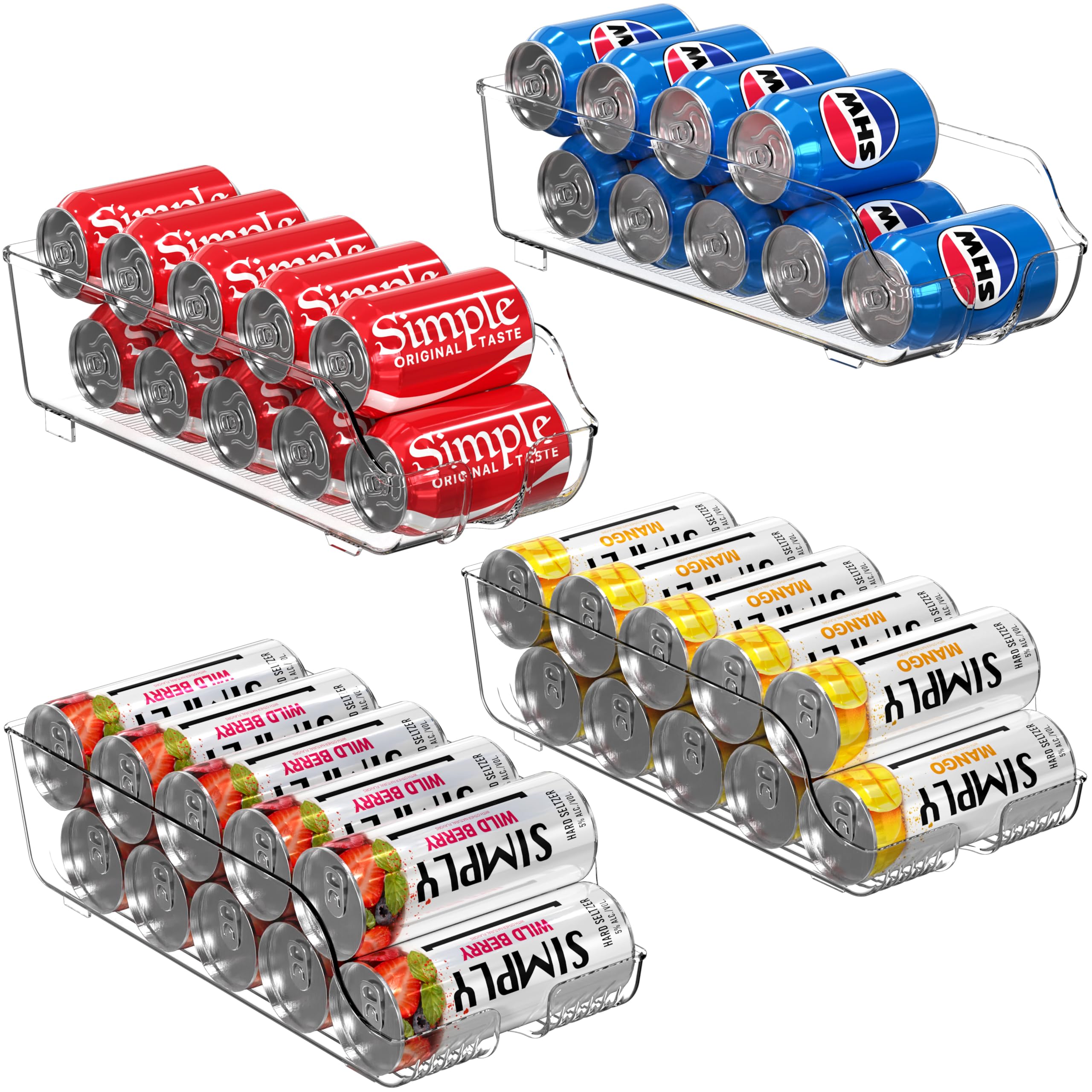 Simple Houseware can organizer in fridge with clear visibility for quick can selection.
