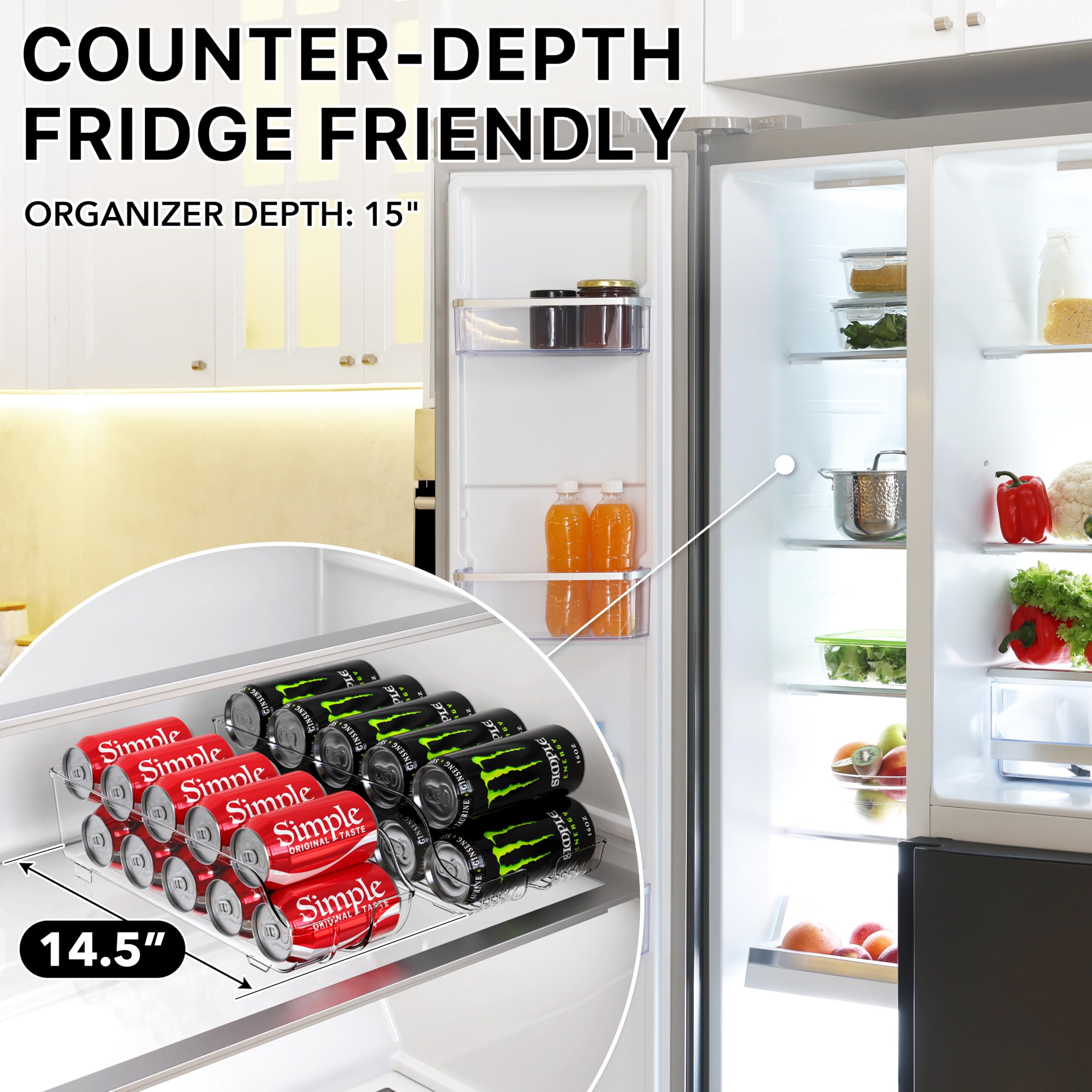 Simple Houseware tall-skinny can organizer fits tall cans on pantry shelves.