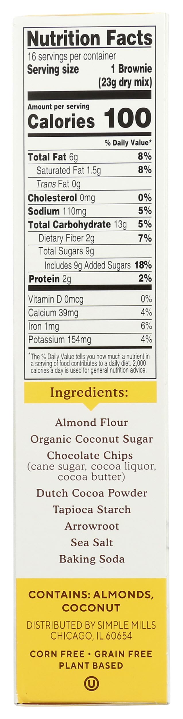 Simple Mills brownie mix ingredient list highlights simple, purposeful components for clean baking