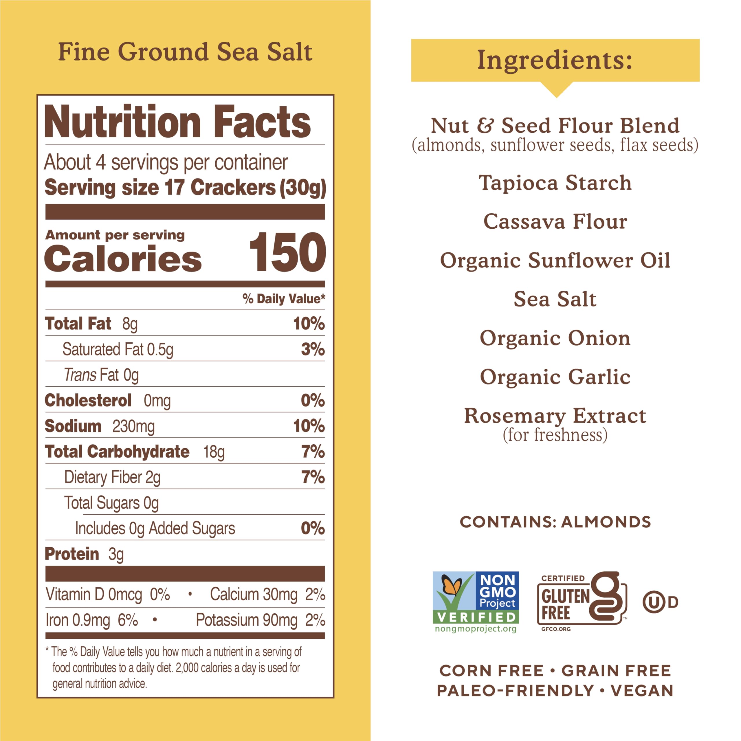 Simple Mills crackers ingredients label showing organic, non-GMO ingredients