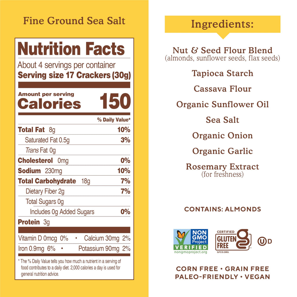Simple Mills crackers ingredients label showing organic, non-GMO ingredients