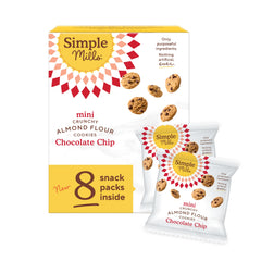 Simple Mills almond flour mini cookie pack front view, kid-friendly on-the-go snack.