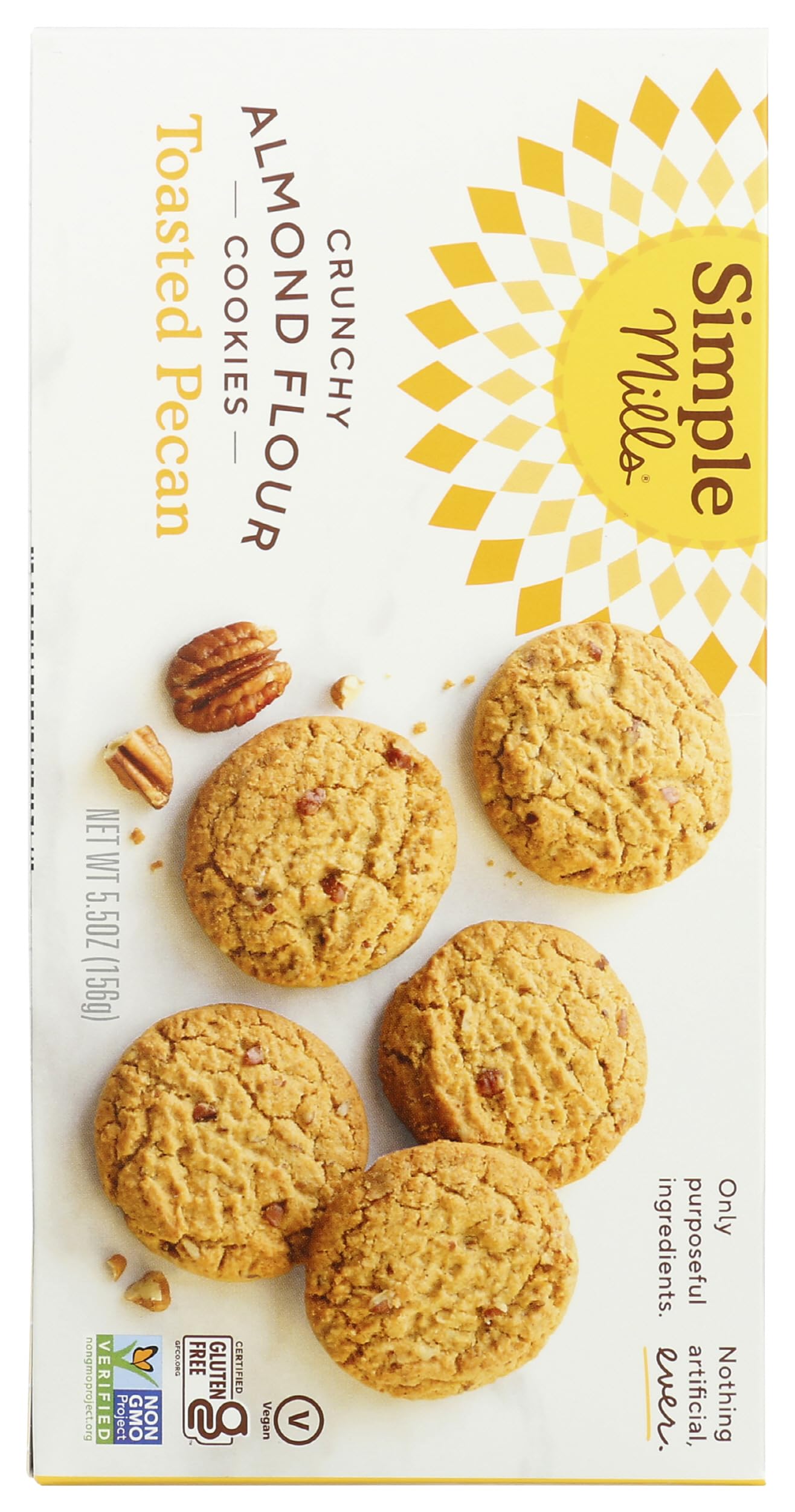 Simple Mills Toasted Pecan Cookies ingredients label highlights simple, clean components.