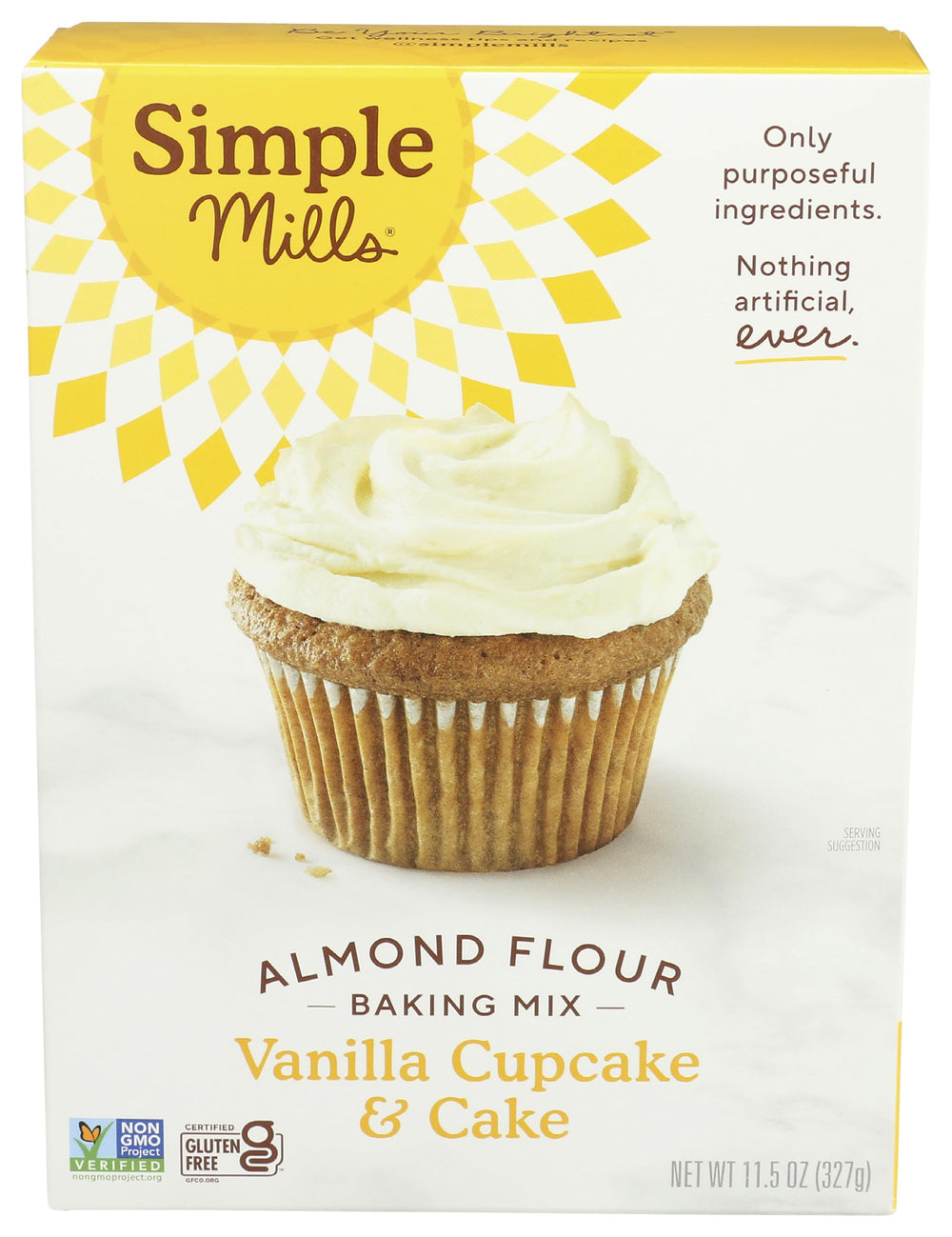 Simple Mills almond flour vanilla cupcake mix pack ready to bake gluten-free.