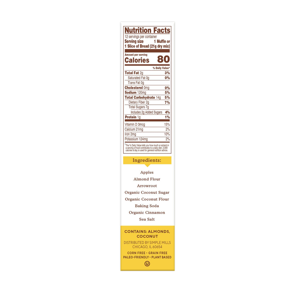 Simple Mills Apple Cinnamon Muffin Mix ingredients, featuring real apples and spices for wholesome baking