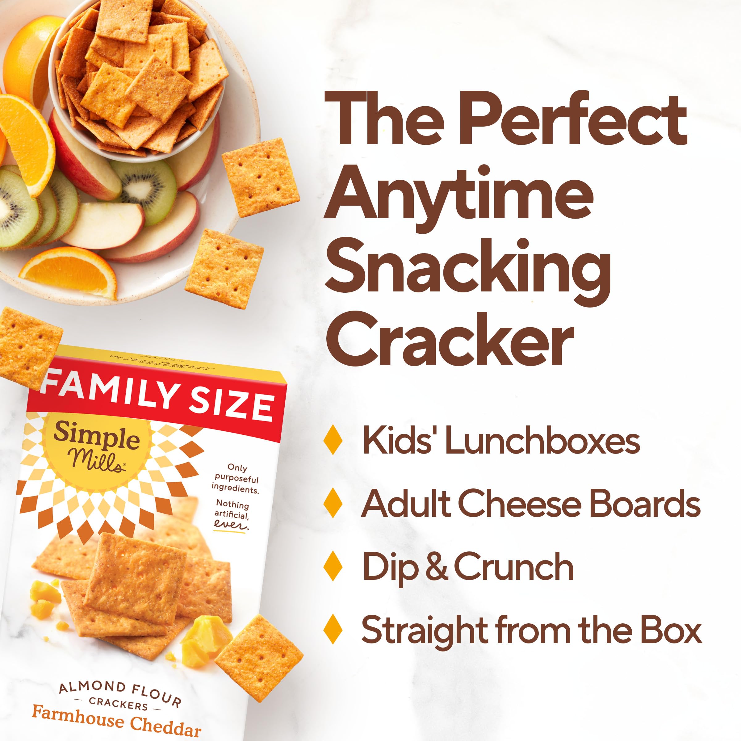 Gluten-free logo with Simple Mills crackers in a pantry.