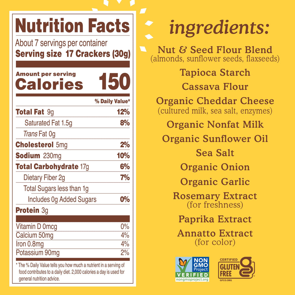 Close-up of Simple Mills Farmhouse Cheddar Crackers with real cheese aroma and crunch.
