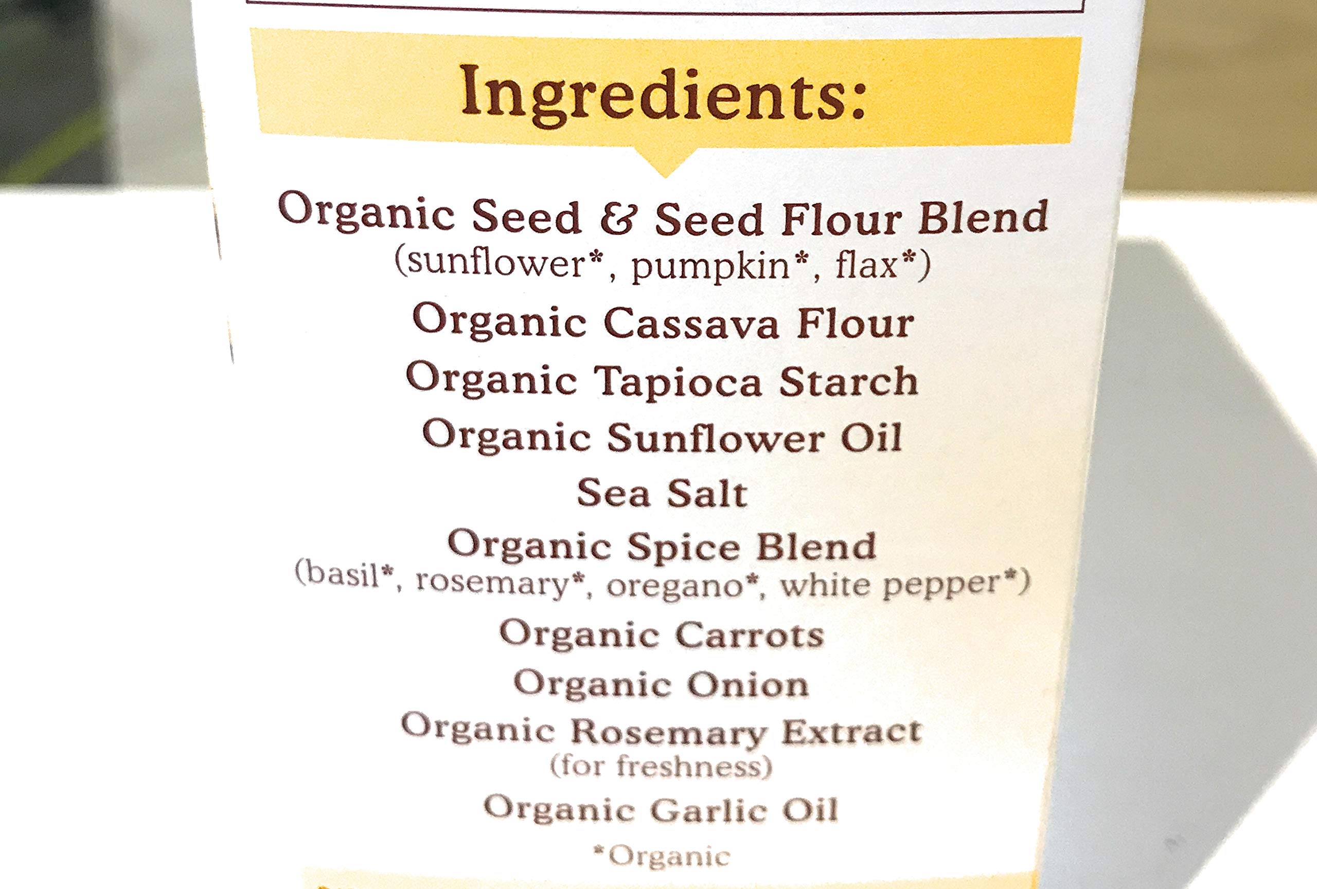 Nutrition facts glimpse for Simple Mills Garlic and Herb Seed Crackers.