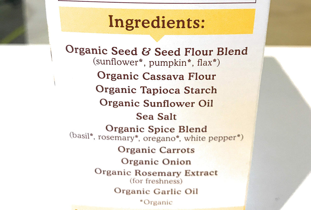 Nutrition facts glimpse for Simple Mills Garlic and Herb Seed Crackers.