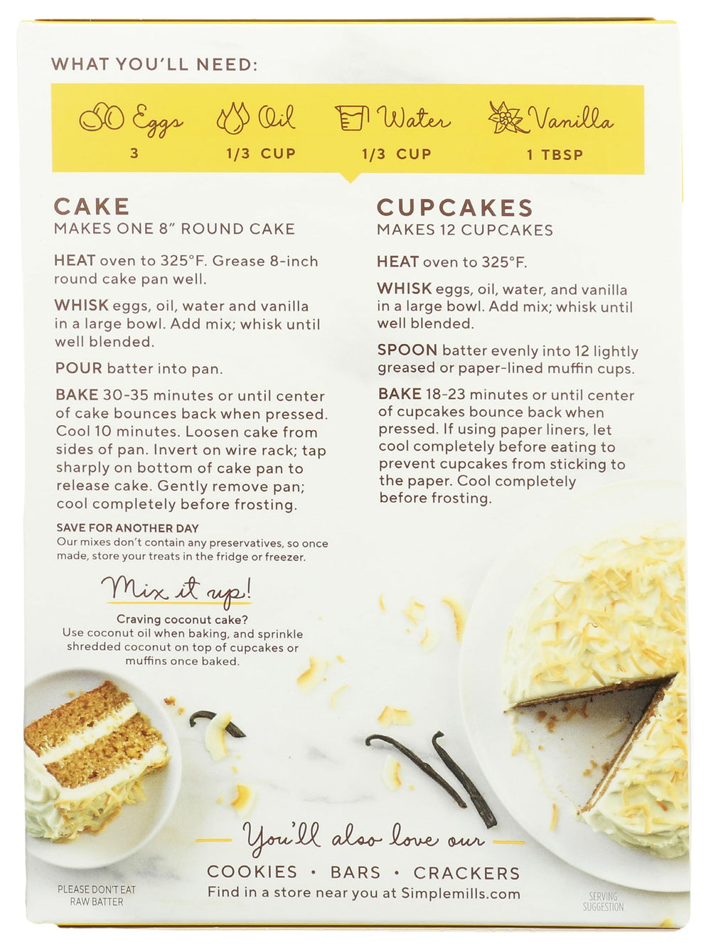 Simple Mills vanilla cake mix ingredients for quick, wholesome baking.