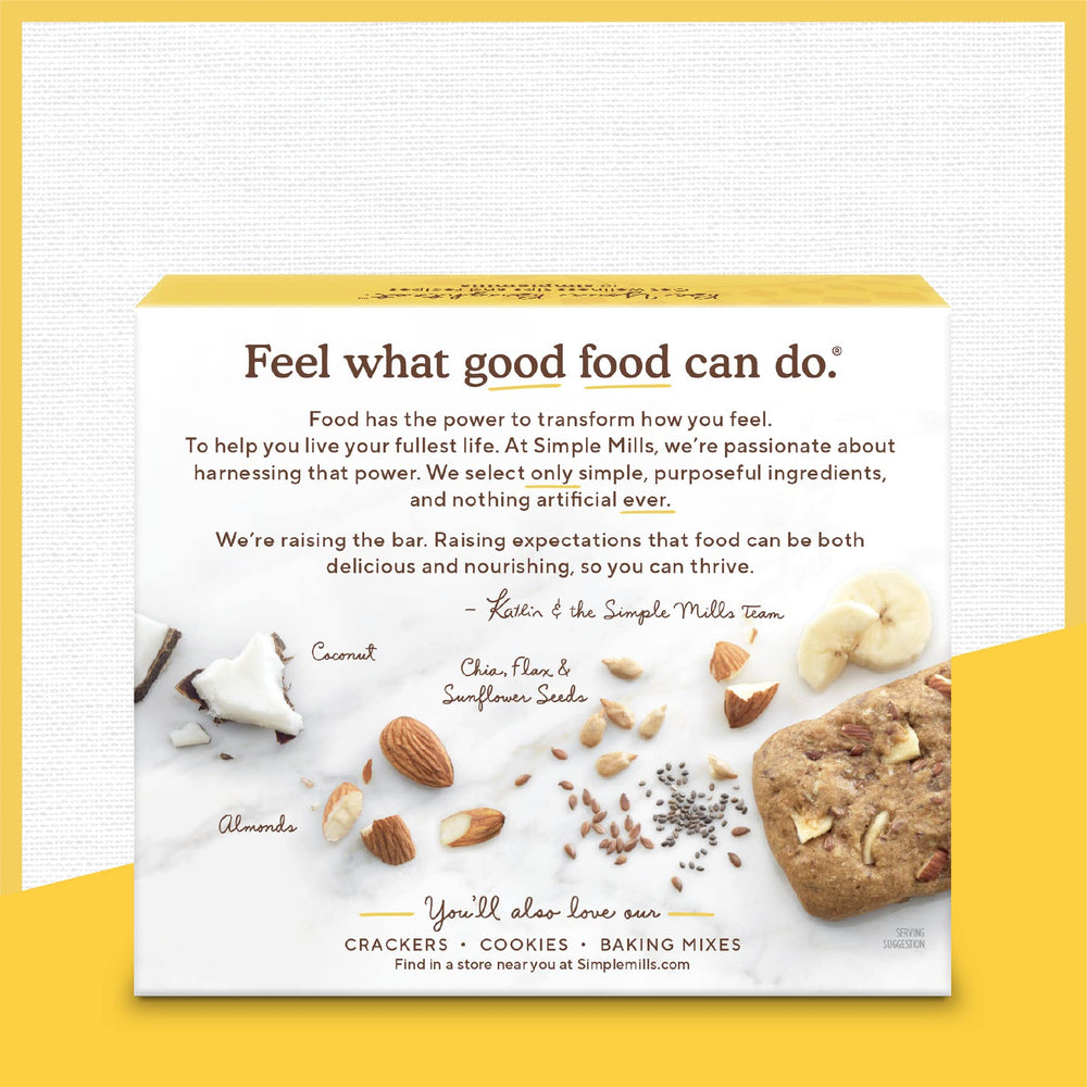 Simple Mills Nutty Banana Bread Bar on-the-go beside coffee, ideal pairing for a quick snack