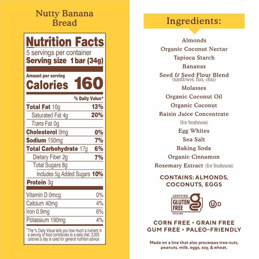 Simple Mills Nutty Banana Bread Bar unwrapped reveals soft almond-flour texture