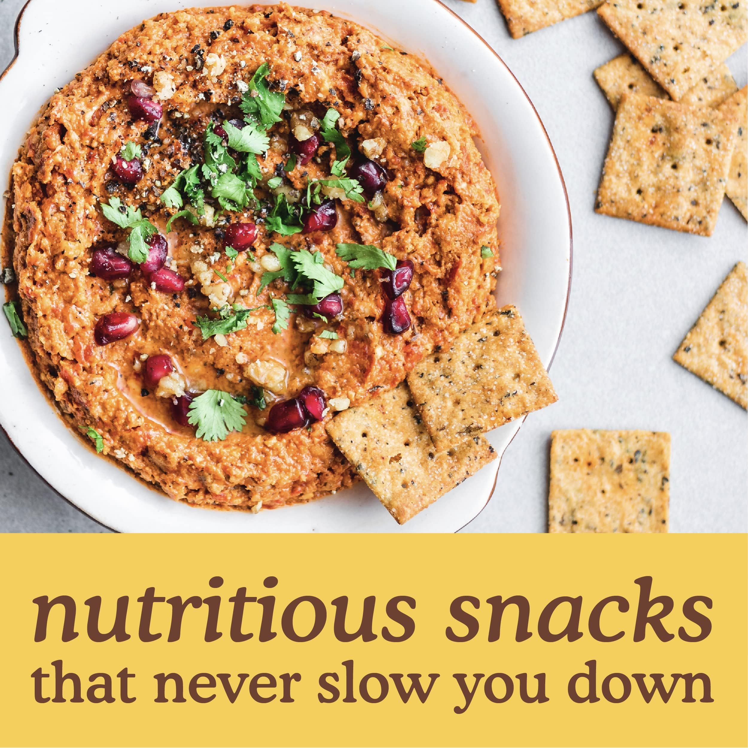 Nutrition panel shows gluten-free, plant-based Simple Mills Sundried Tomato & Basil crackers.