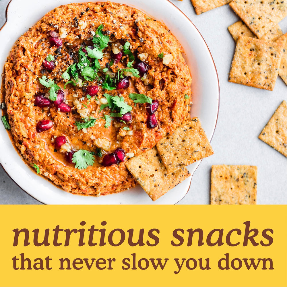 Nutrition panel shows gluten-free, plant-based Simple Mills Sundried Tomato & Basil crackers.