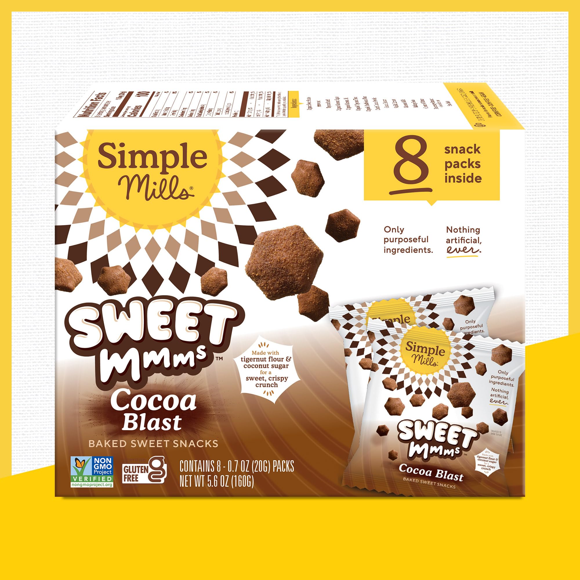 Simple Mills Sweet Mmms Cocoa Blast ingredients: buckwheat and tigernut close-up.
