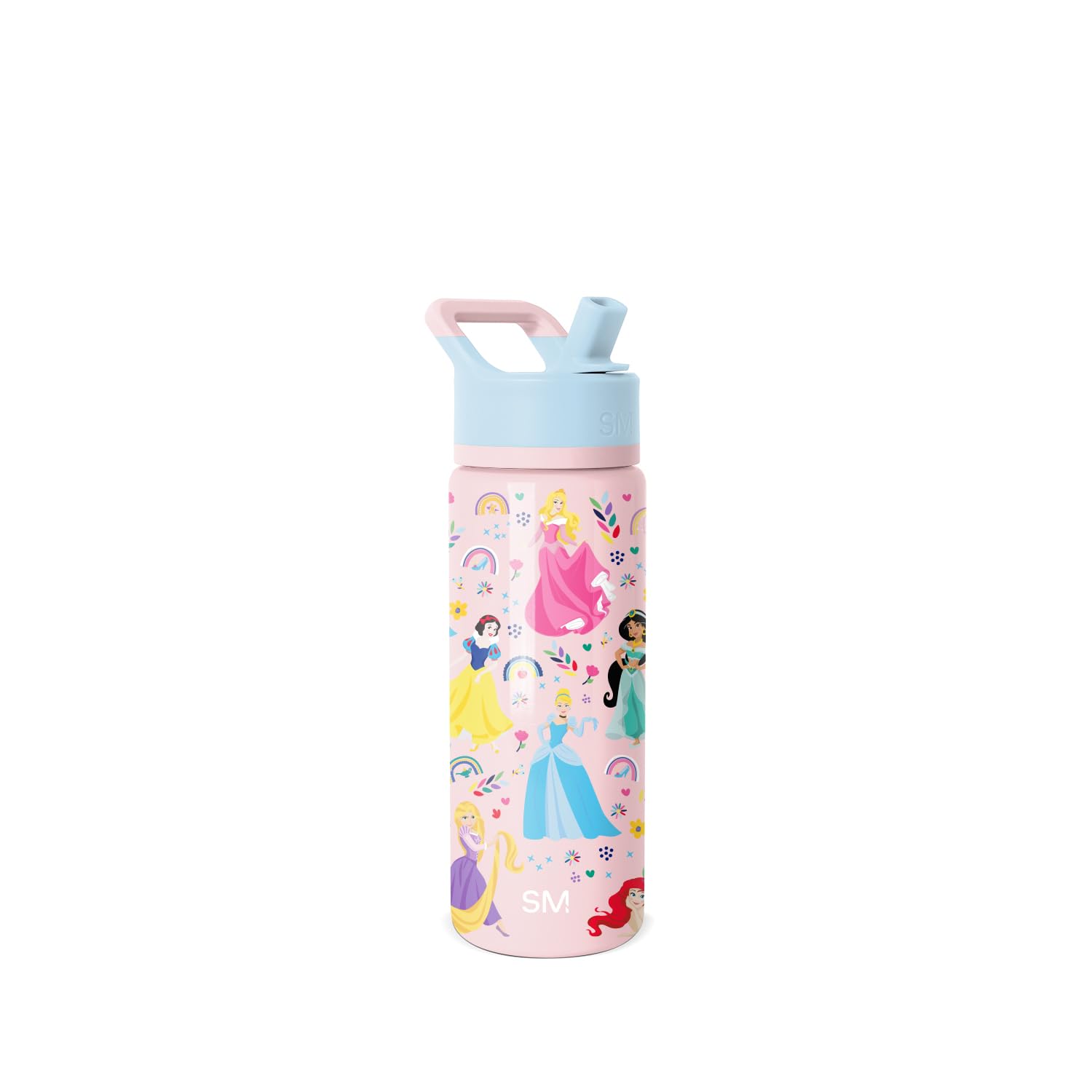 Simple Modern Summit kids bottle with straw lid showing Disney Princess design for on-the-go hydration.