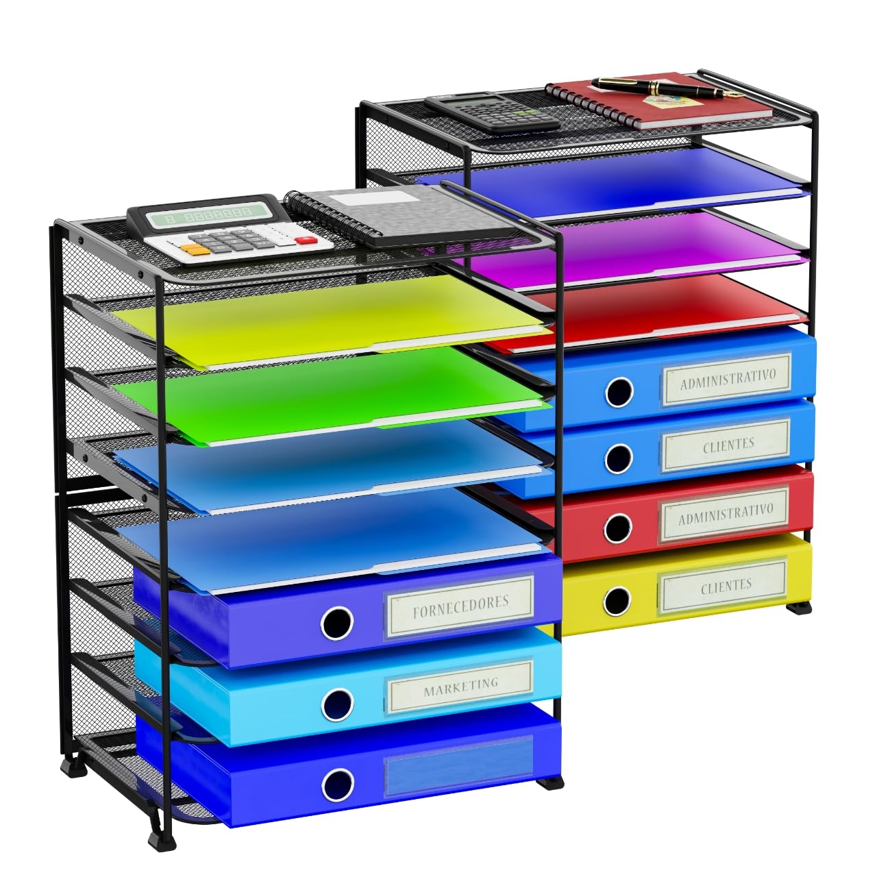 Simple Trending 2-Pack 8-Tier Letter Tray mesh desktop organizer keeps papers neatly organized.