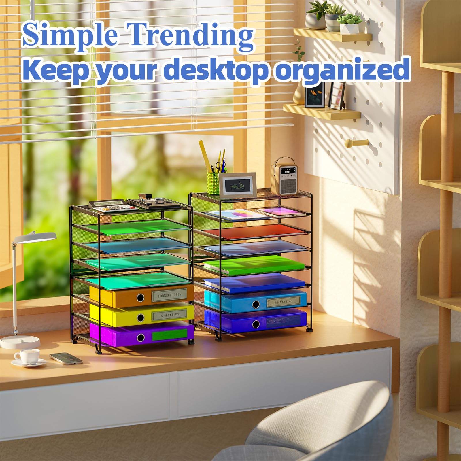 Simple Trending 8-Tier letter trays offer high capacity for files and forms.