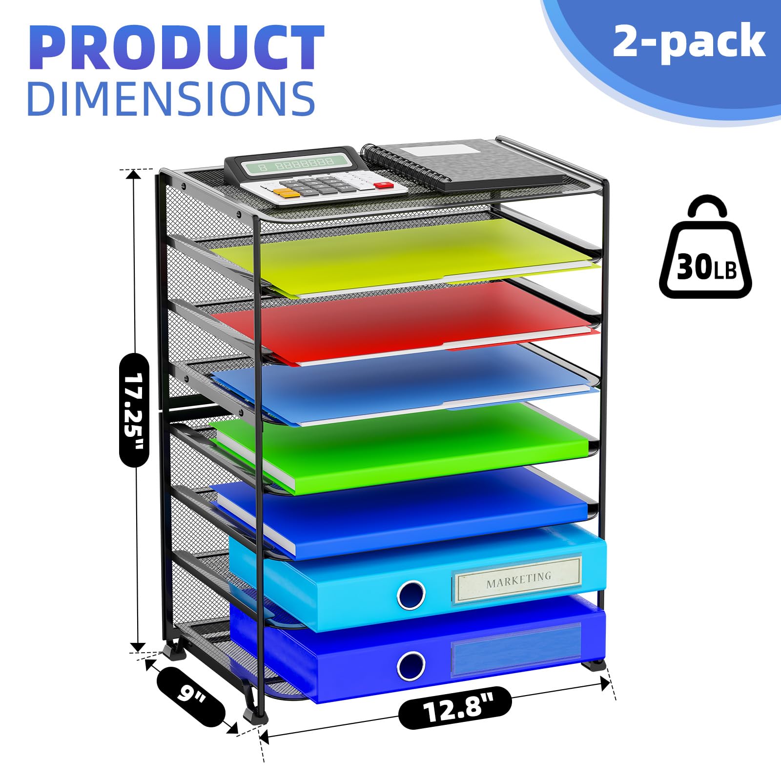 Simple Trending 8-Tier mesh trays categorize papers by project or date.