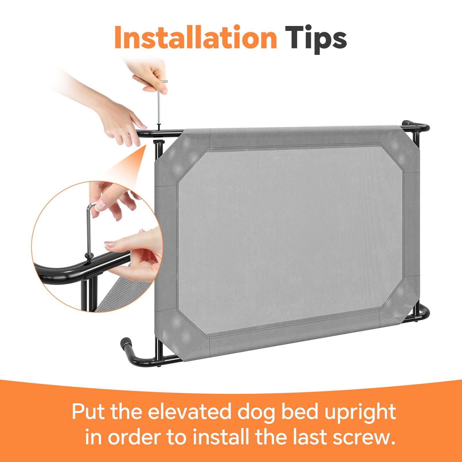 Simple Trending raised dog bed dimensions label showing 47.75 by 30.5 inches