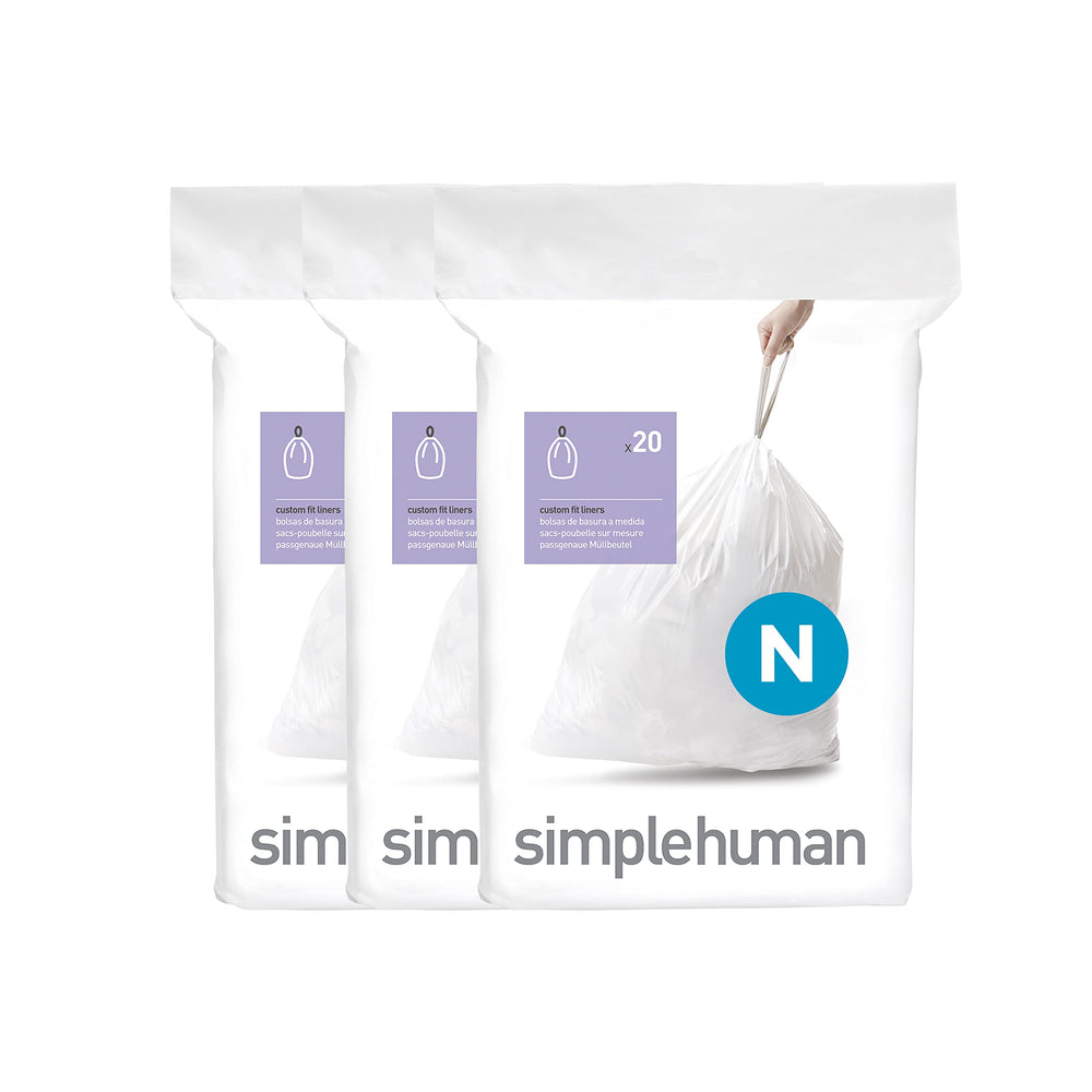simplehuman Code N custom-fit liners securely fit 45-50L cans, reducing slips and spills.