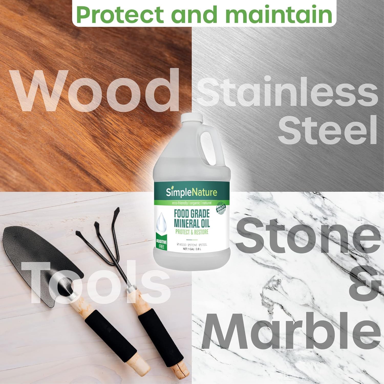 SimpleNature Mineral Oil versatile use for outdoor tools and fabrics.