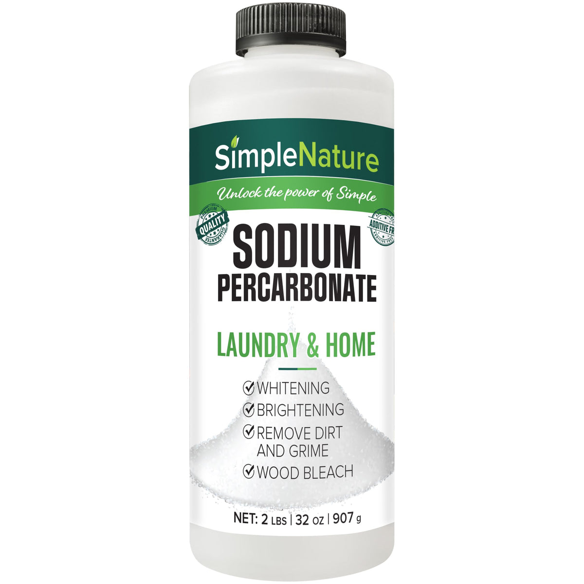SimpleNature sodium percarbonate 2lbs container for whitening laundry and deck cleaning.