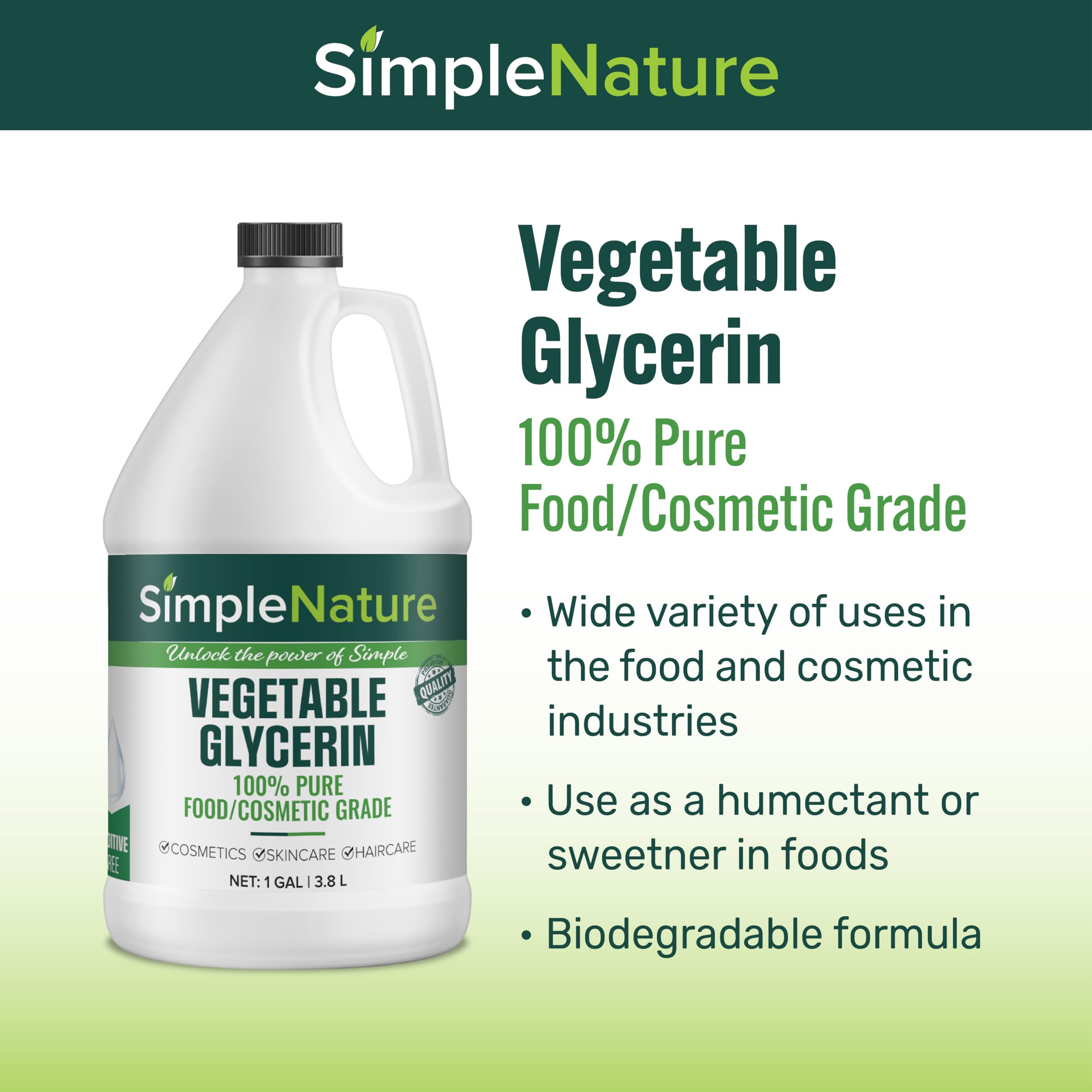 SimpleNature glycerin being poured for moisturizing skin and hair care.