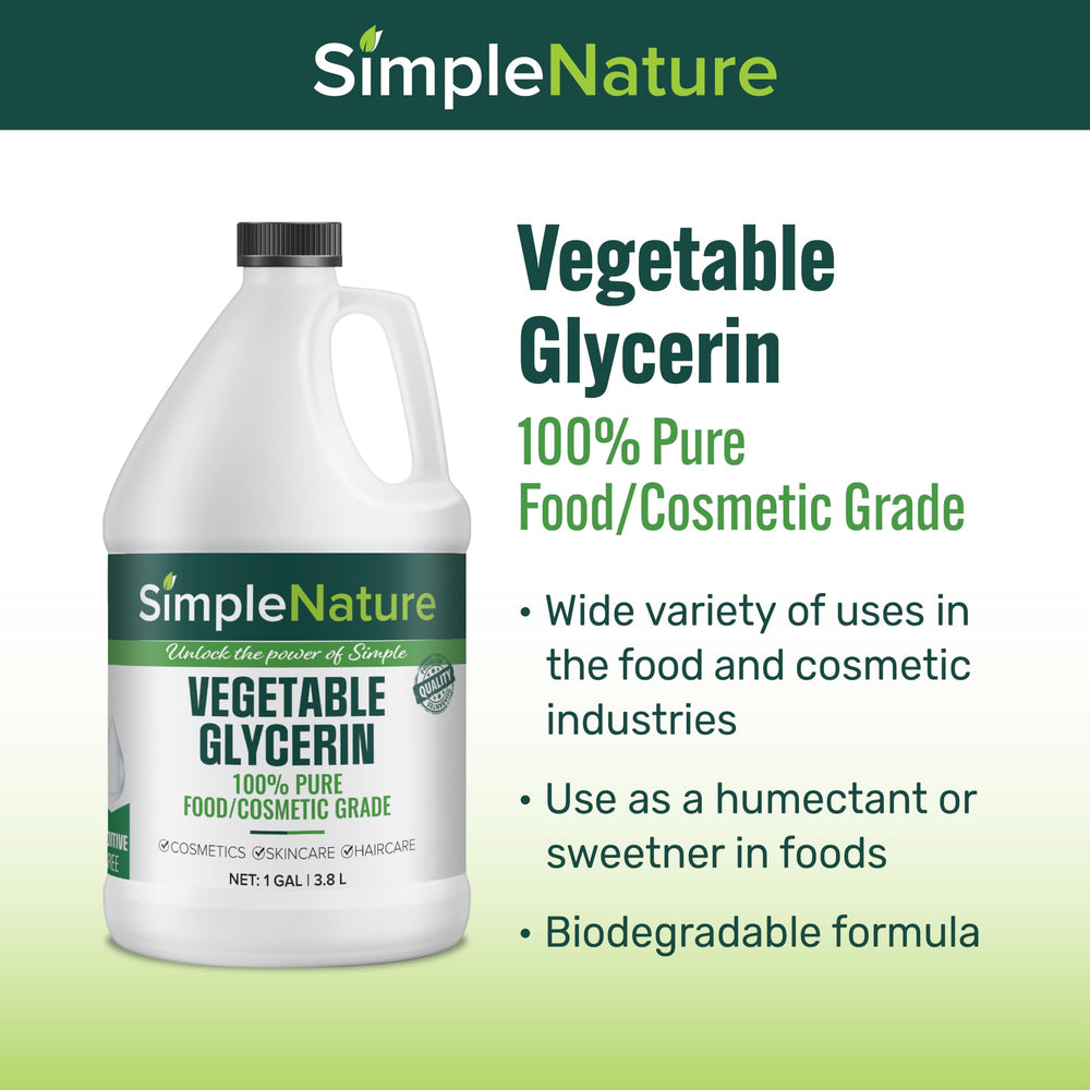 SimpleNature glycerin being poured for moisturizing skin and hair care.