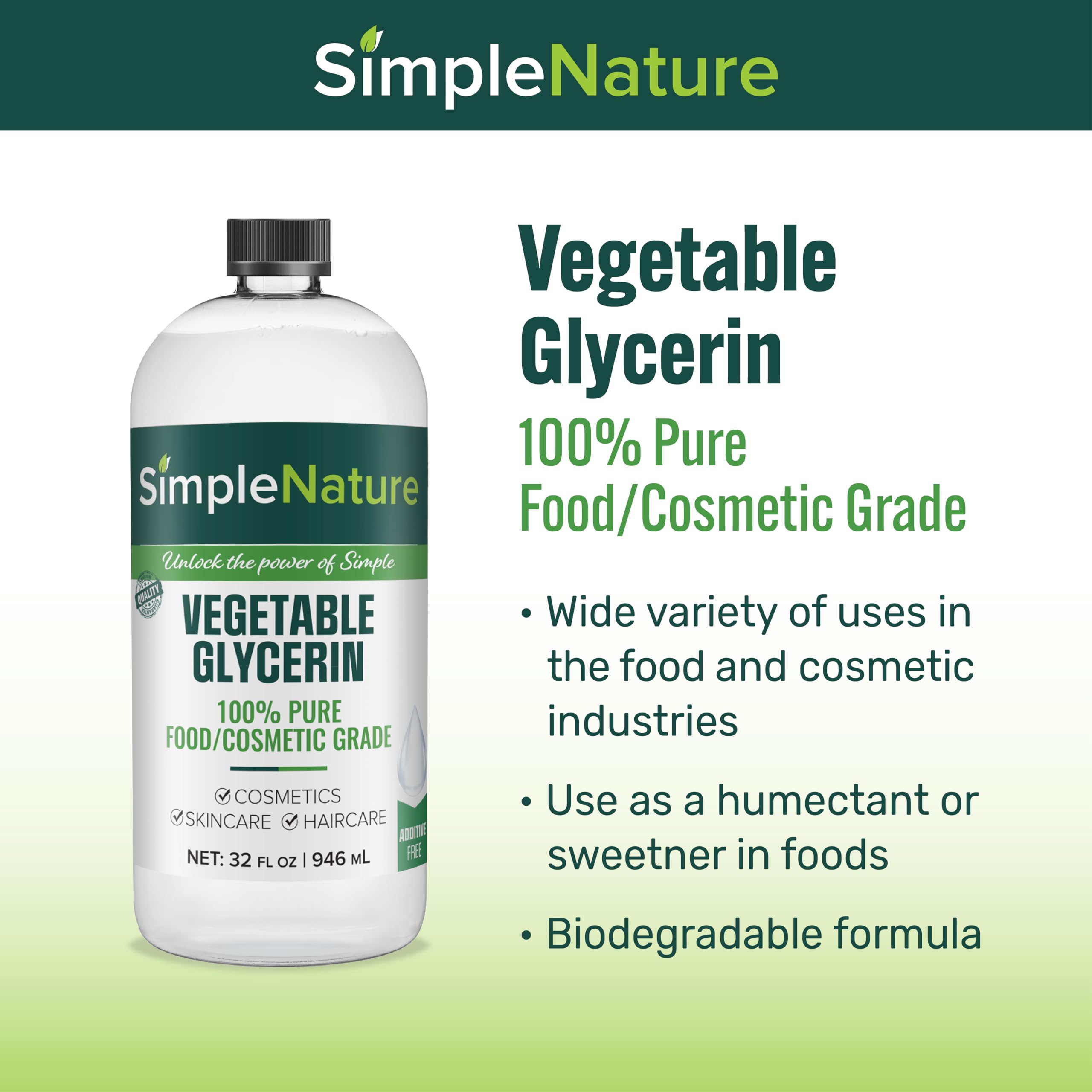 SimpleNature Vegetable Glycerin pour demonstrates a silky texture for moisturizing haircare.