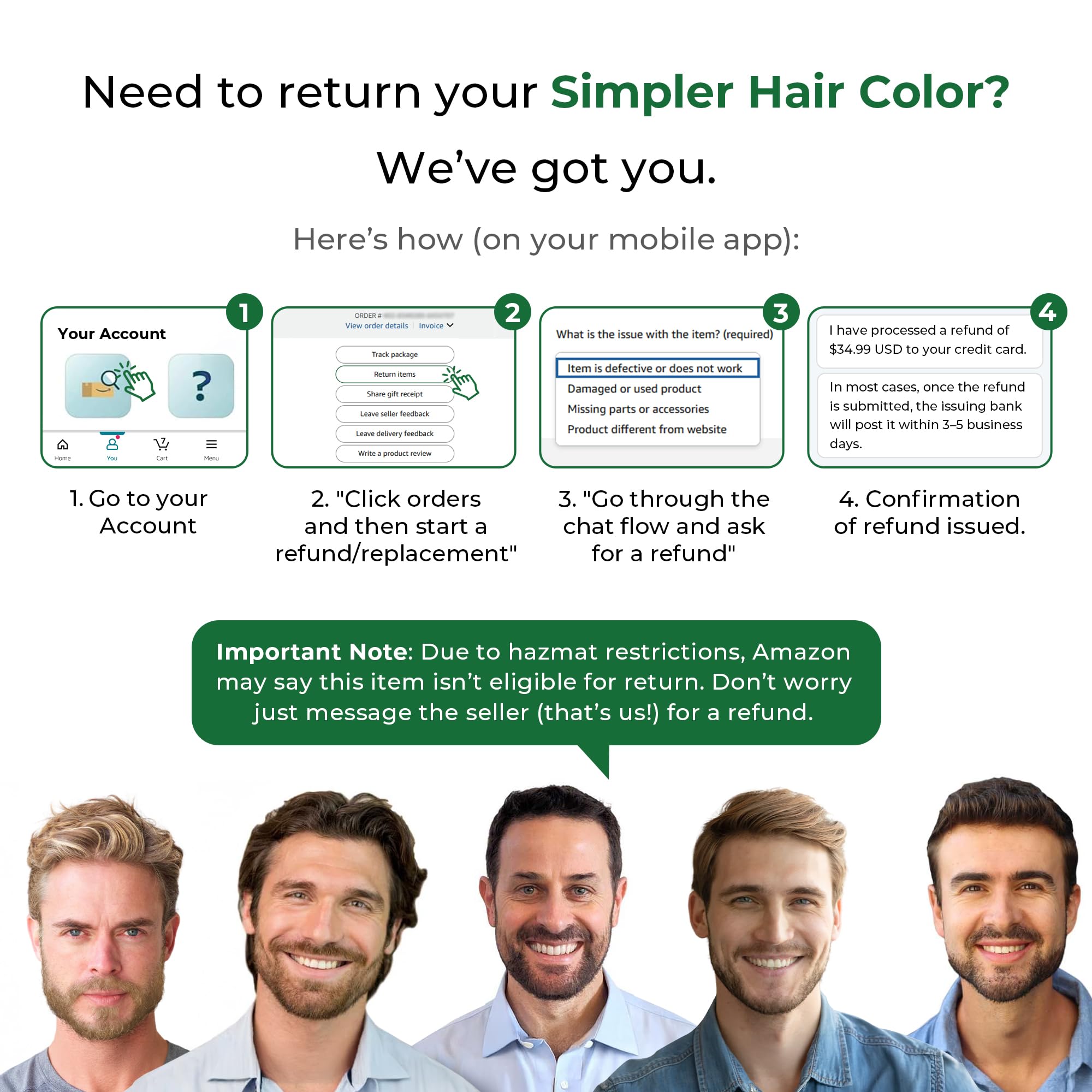Simpler Hair Color Kit final look shows natural black shade.