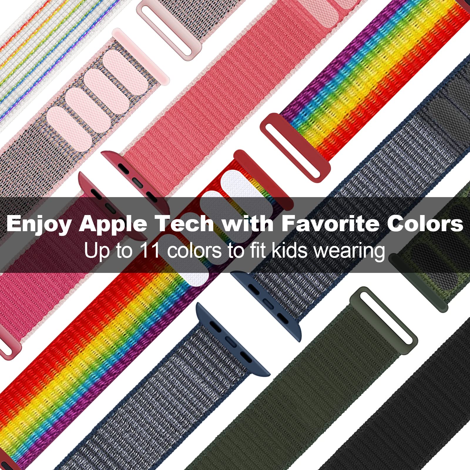 SimpleThings compatible Apple Watch bands for 38–45mm sizes shown in a clear product shot