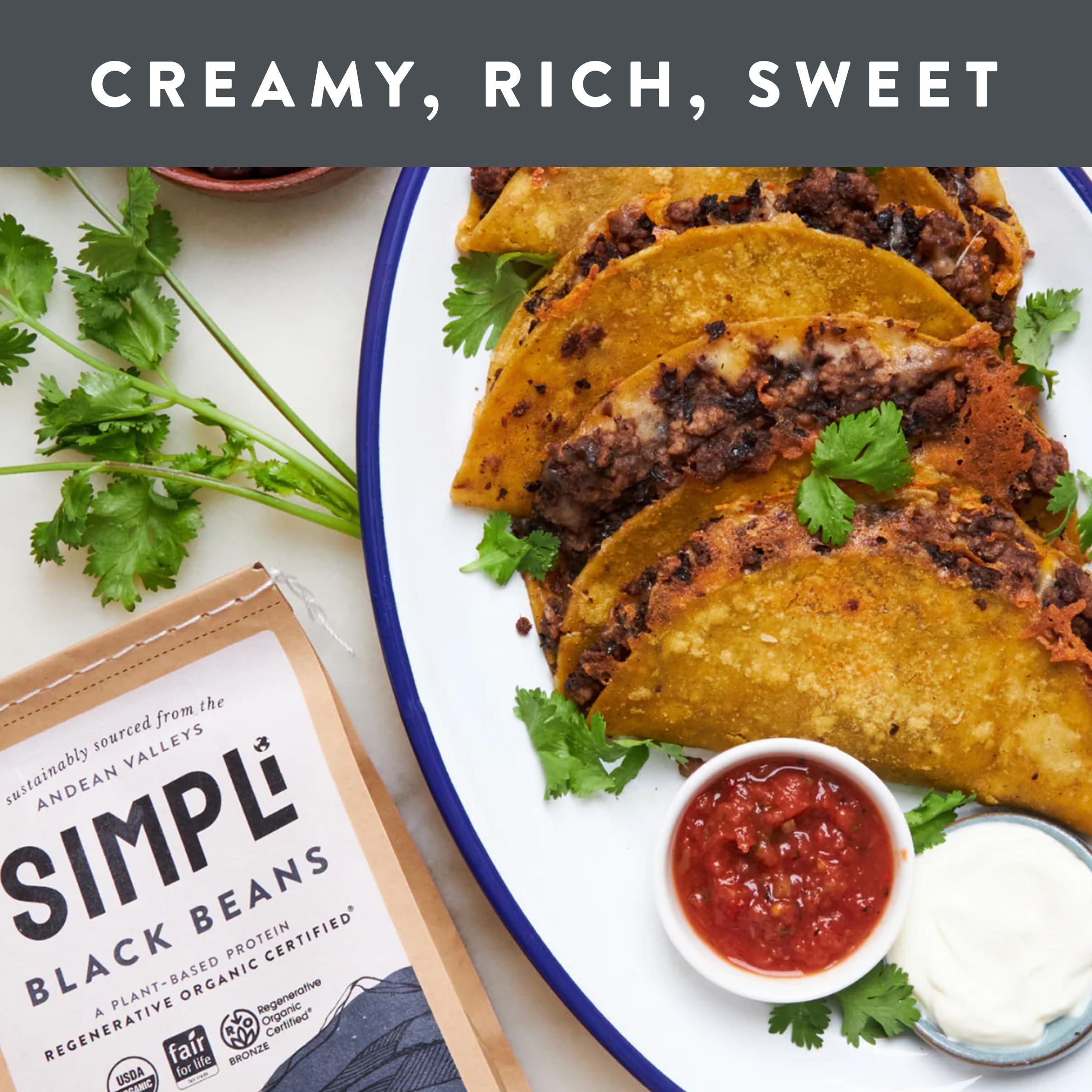 SIMPLi black beans slow-digesting carbs image suggests sustained energy for busy days.