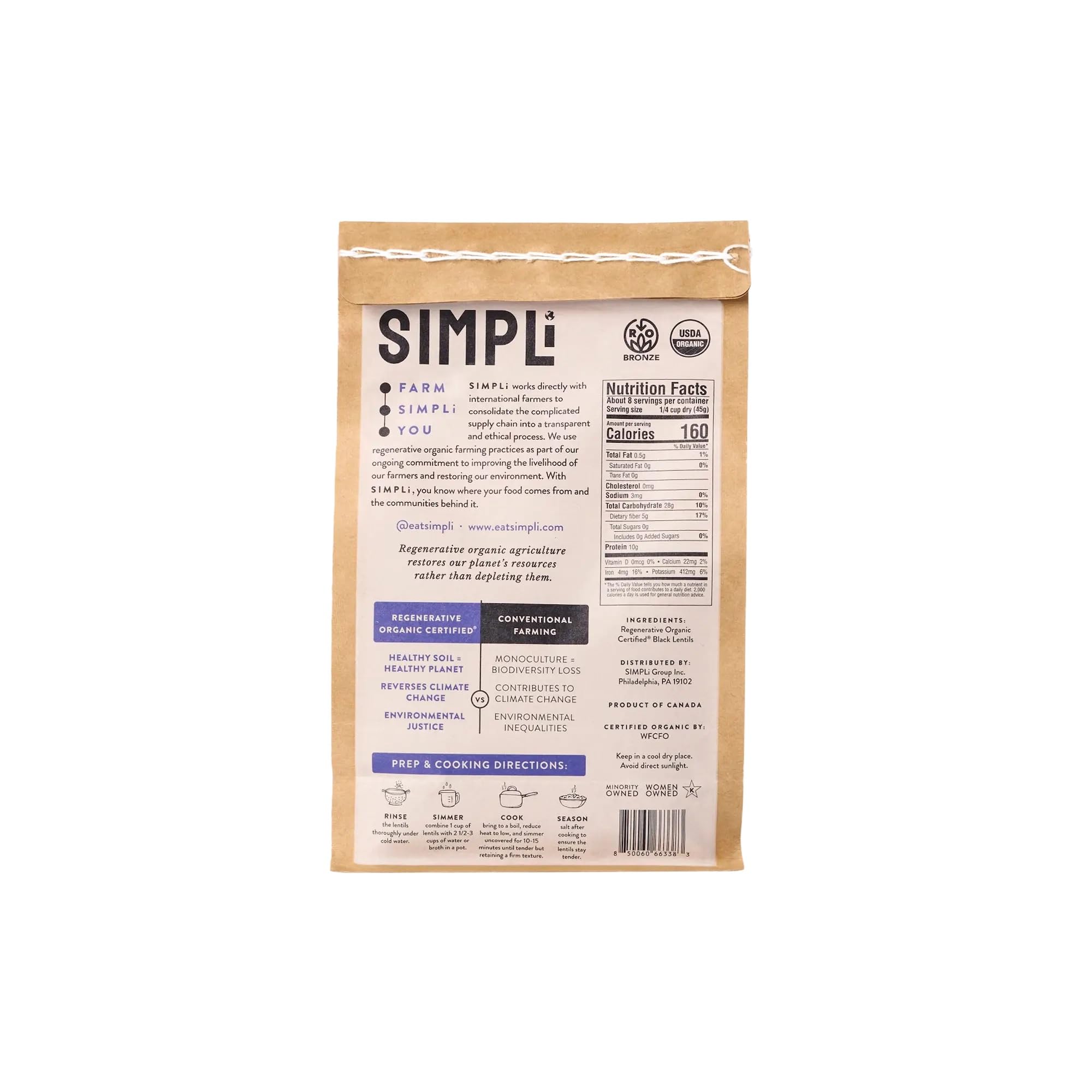 SIMPLI Organic Black Lentils served in a bowl highlighting silky texture and fiber