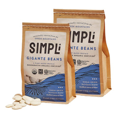 SIMPLi Gigante beans pack front showing regenerative organic branding and buttery color.