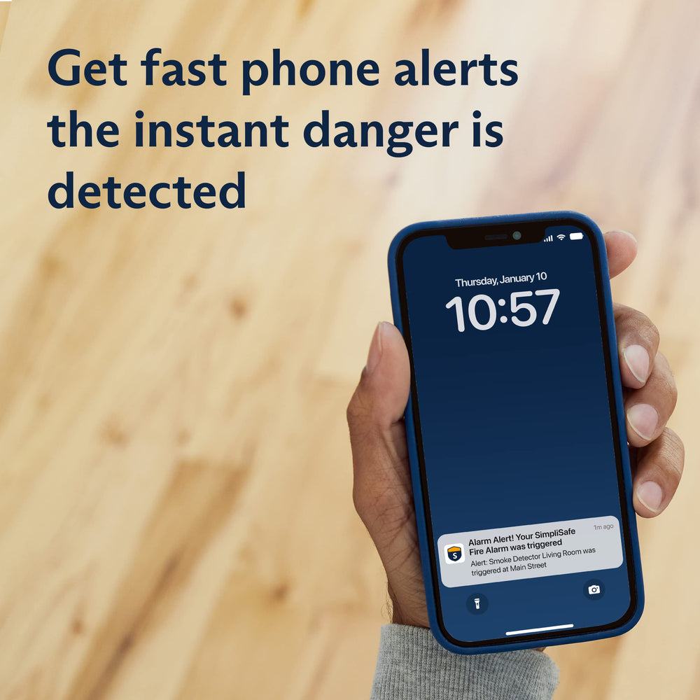 SimpliSafe Smoke & CO Detector built-in siren triggers local and base alerts.