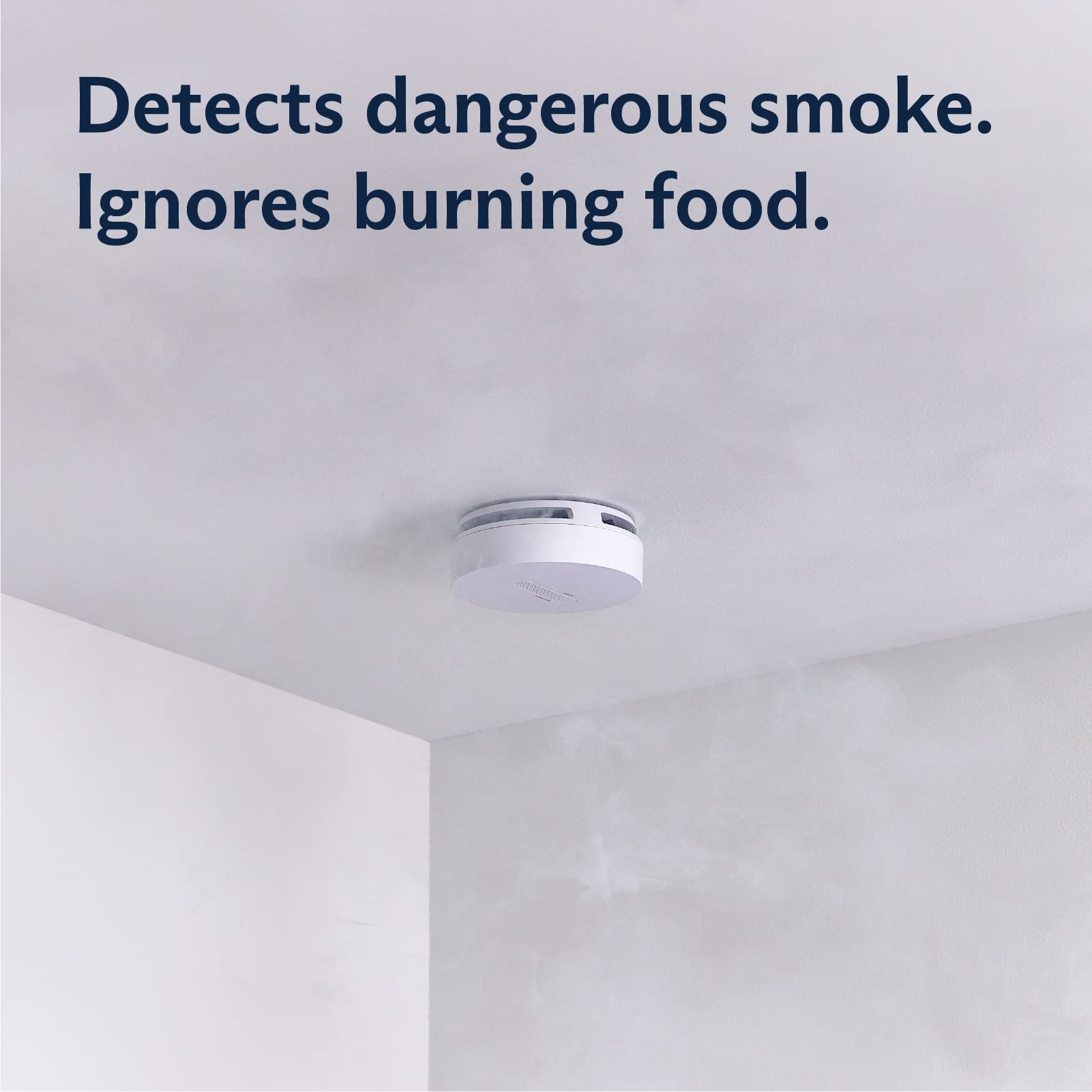 SimpliSafe detector burn-test illustrating false-alarm avoidance.