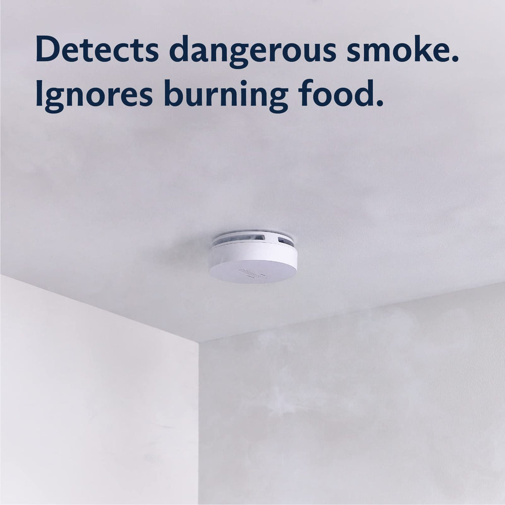 SimpliSafe detector burn-test illustrating false-alarm avoidance.