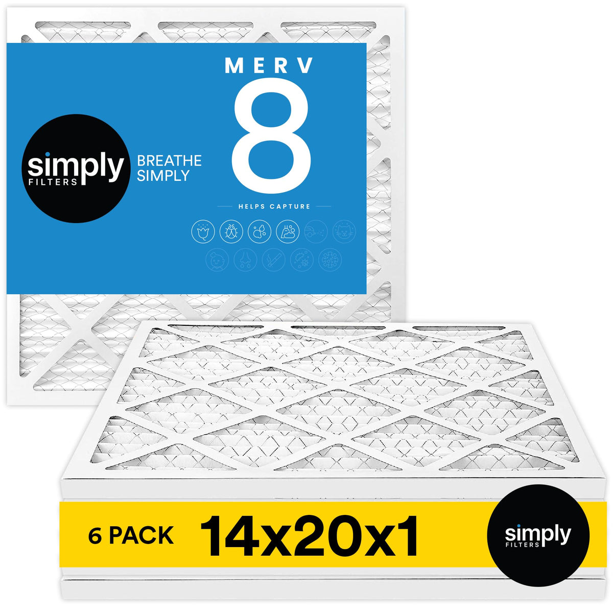 Simply 14x20x1 air filter pack fits most HVAC systems for cleaner indoor air.