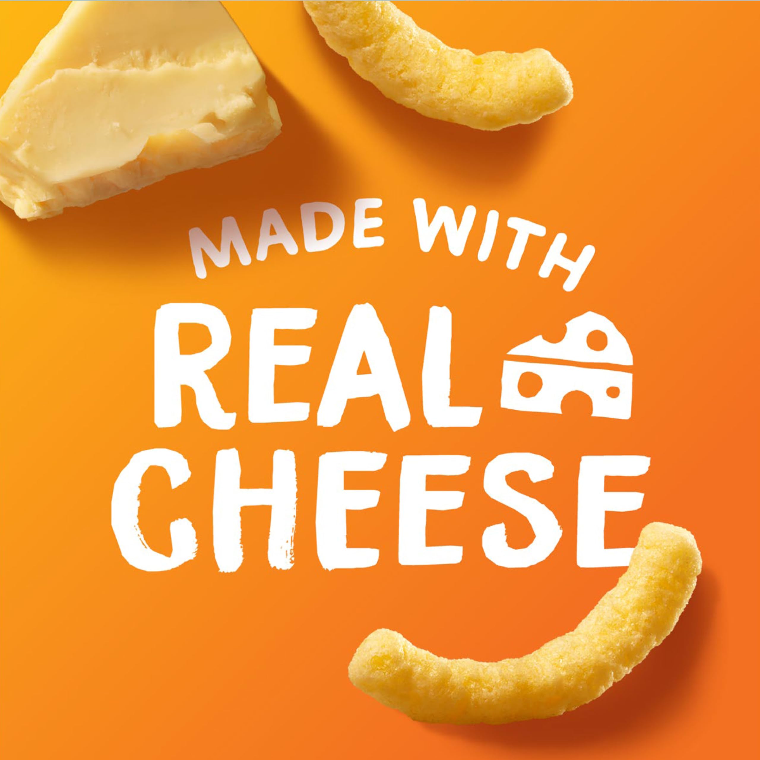 Golden baked texture of Simply Cheetos White Cheddar puffs