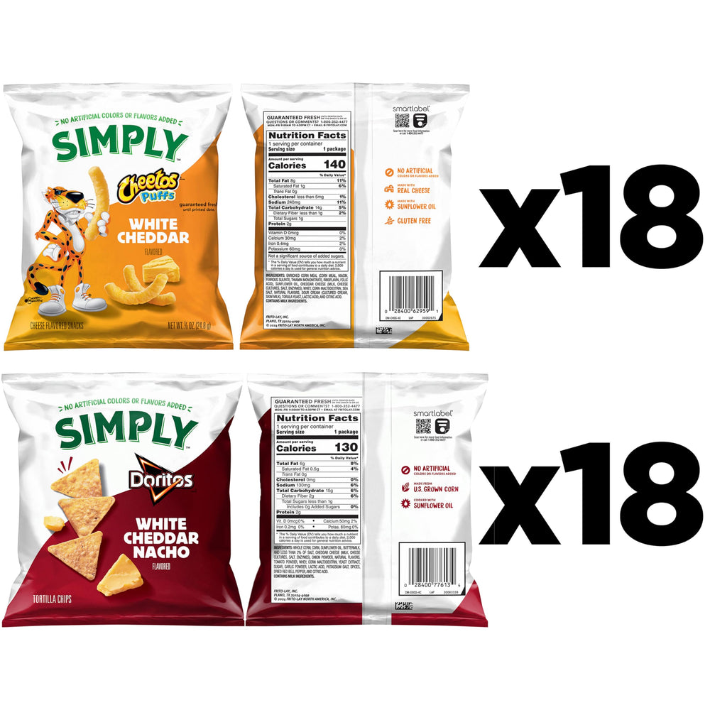 Simply Cheetos White Cheddar Puffs bag, savory cheese flavor for snack breaks.